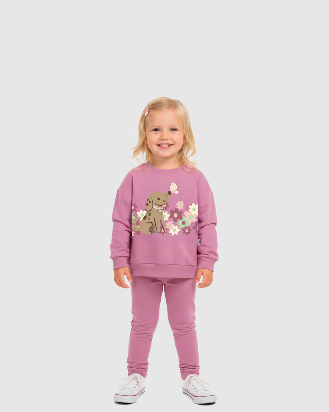 Conjunto Infantil Menina Blusão Estampa com Bordado Moletom Malwee Kids