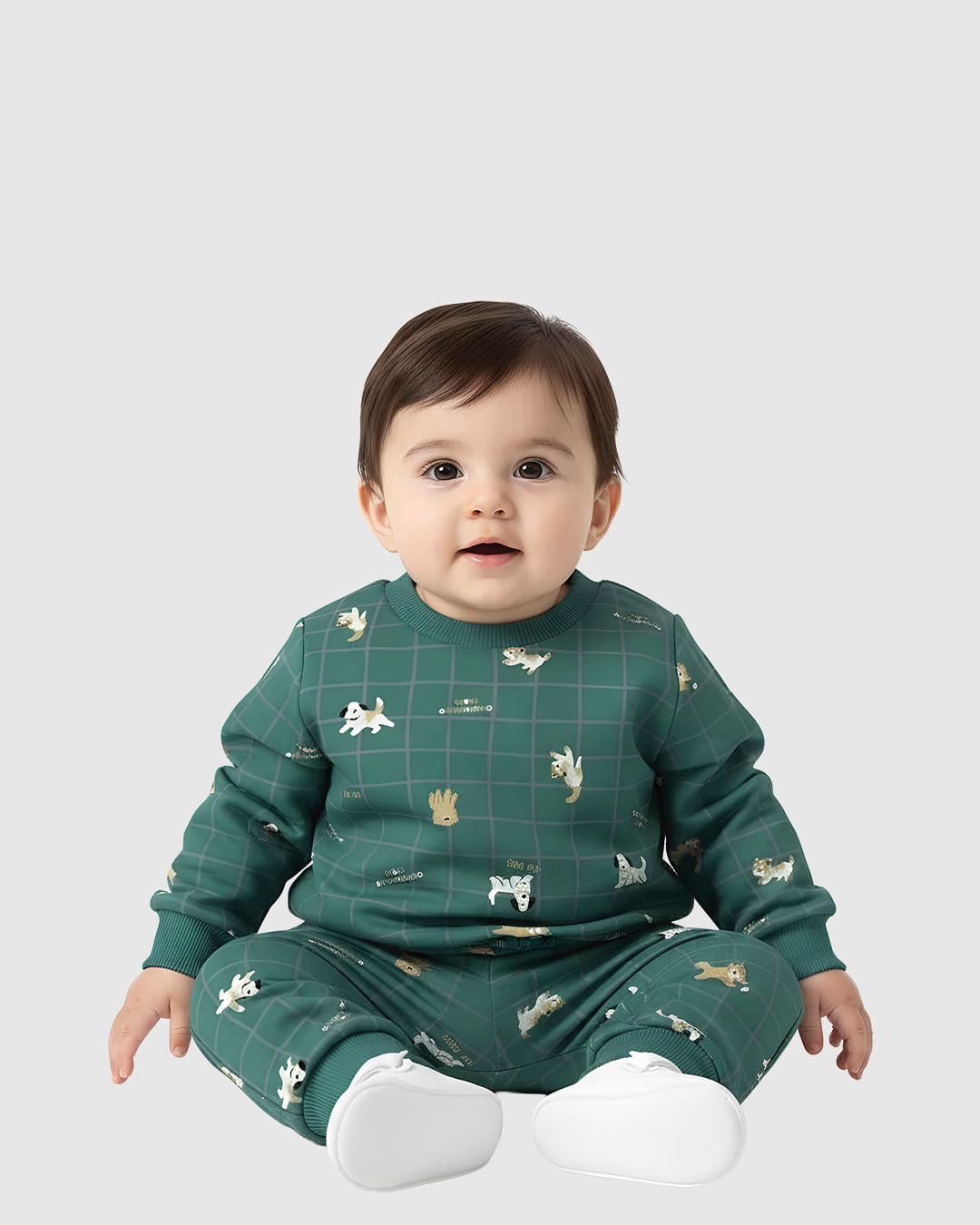 Conjunto Bebê Menino Estampa Cachorros Em Moletom Flanelado Malwee Kids - Verde - 3M
