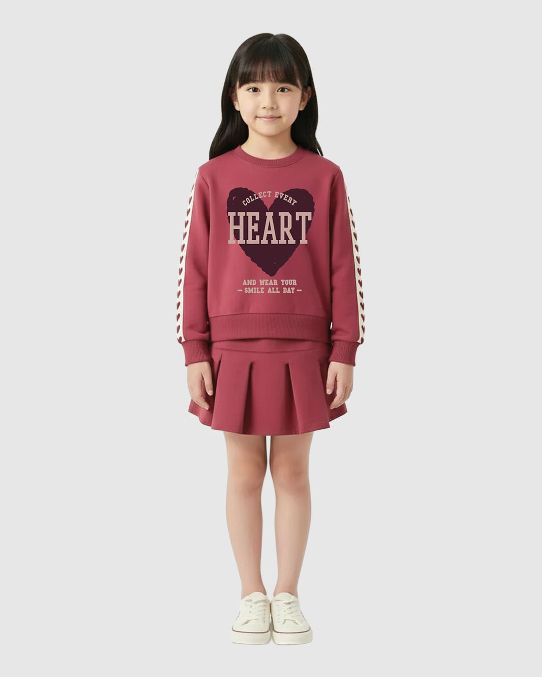 Conjunto Infantil Menina Blusa Heart E Saia Pregas Em Moletinho Malwee Kids