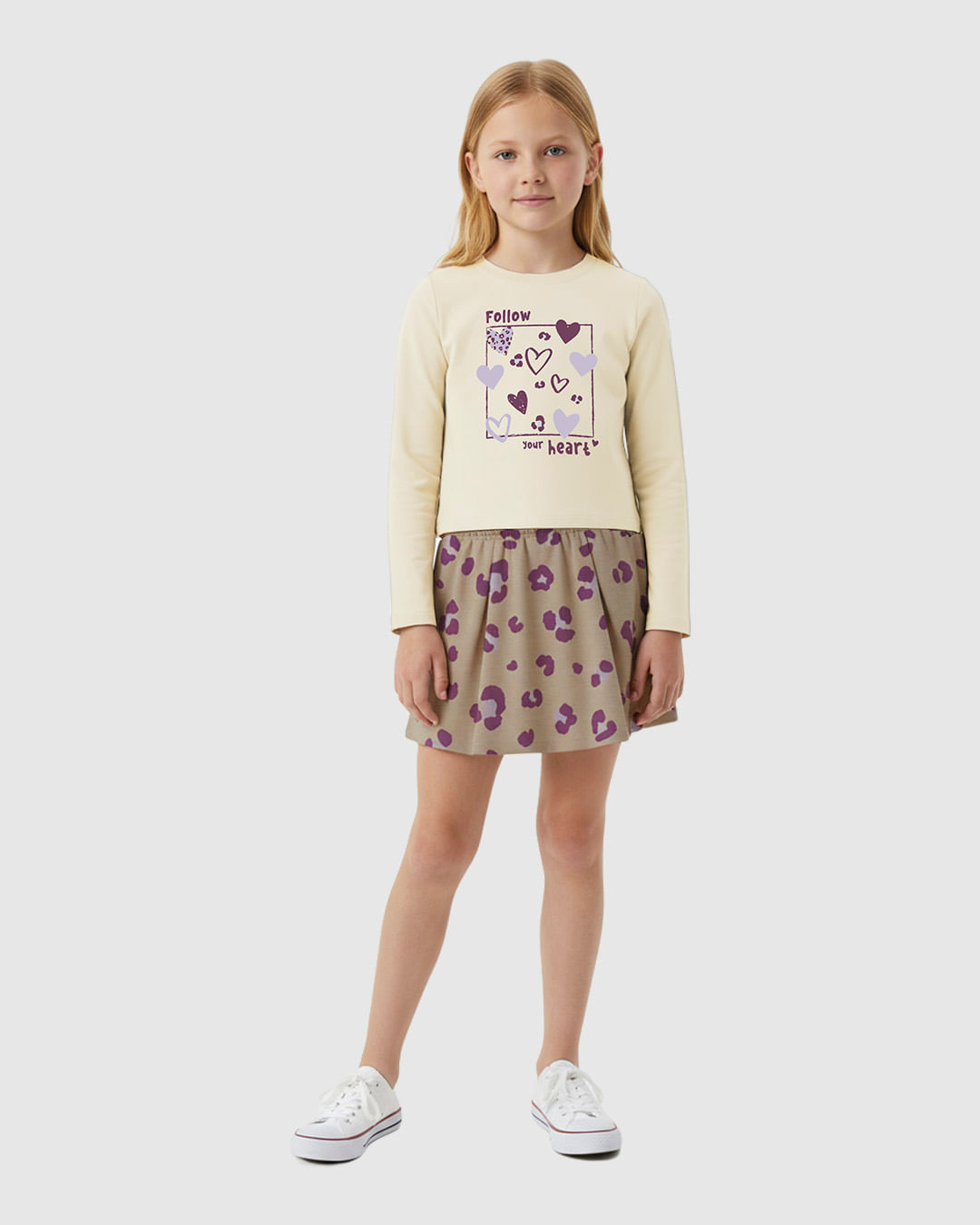 Conjunto Curto Infantil Menina Blusa + Saia Estampa Animal Print Malwee Kids