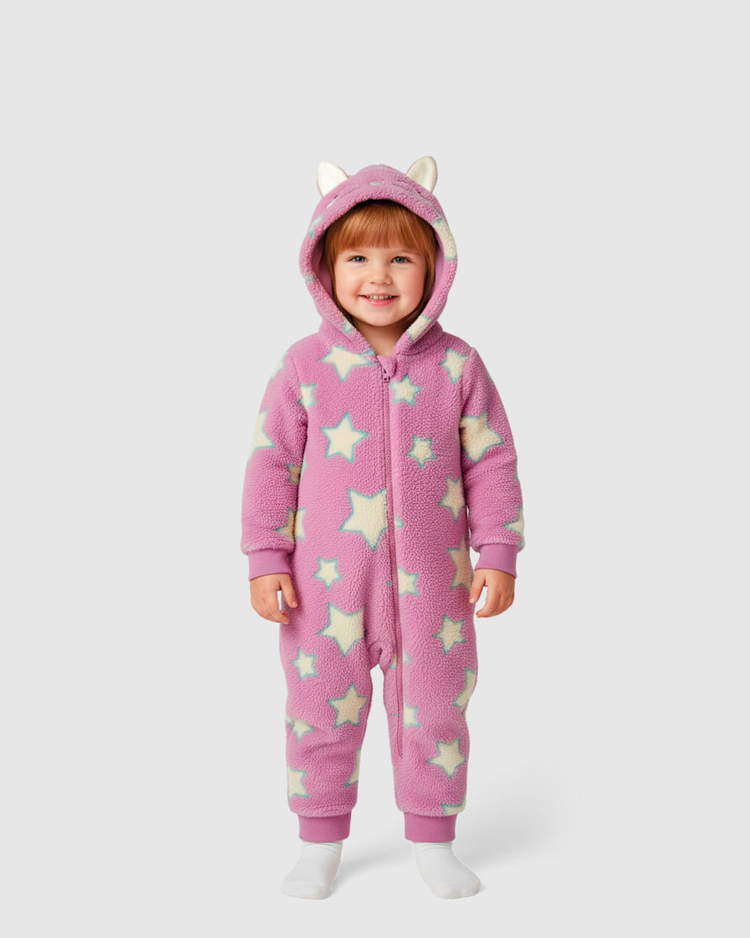 Pijama Macacão Infantil Menina Estampa Estrelas Em Fleece Malwee Kids