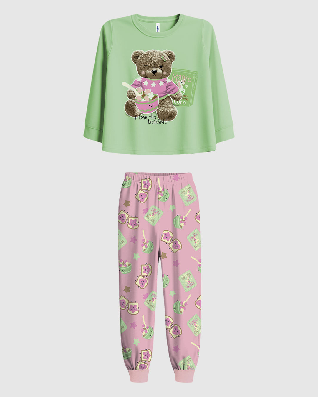 Pijama Longo Infantil Menina Calça Estampada Brilha No Escuro Malwee Kids