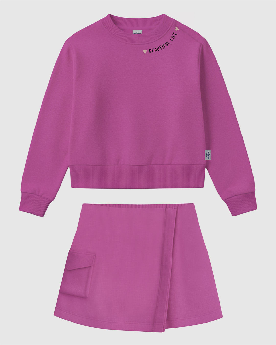 Conjunto Infantil Menina Blusão E Shorts Saia Em Moletinho Malwee Kids