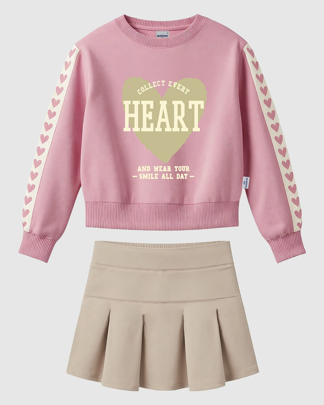 Conjunto Infantil Menina Blusa Heart E Saia Pregas Em Moletinho Malwee Kids