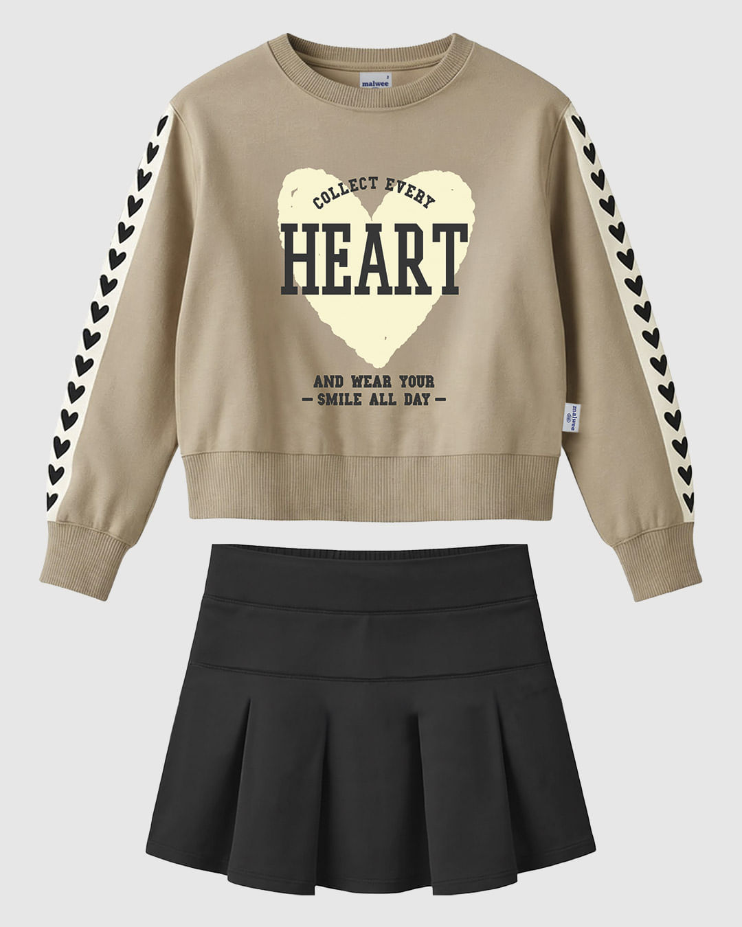 Conjunto Infantil Menina Blusa Heart e Saia Pregas em Moletinho Malwee Kids