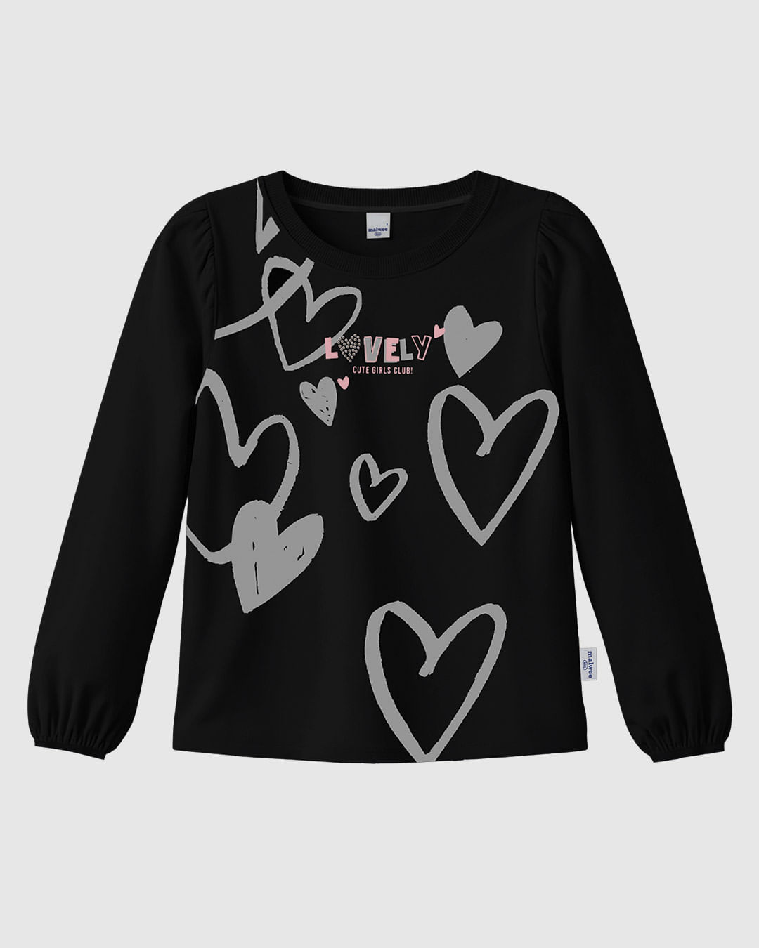 Blusa Infantil Menina Aplique Strass Manga Longa Bufante Em Algodão Malwee Kids