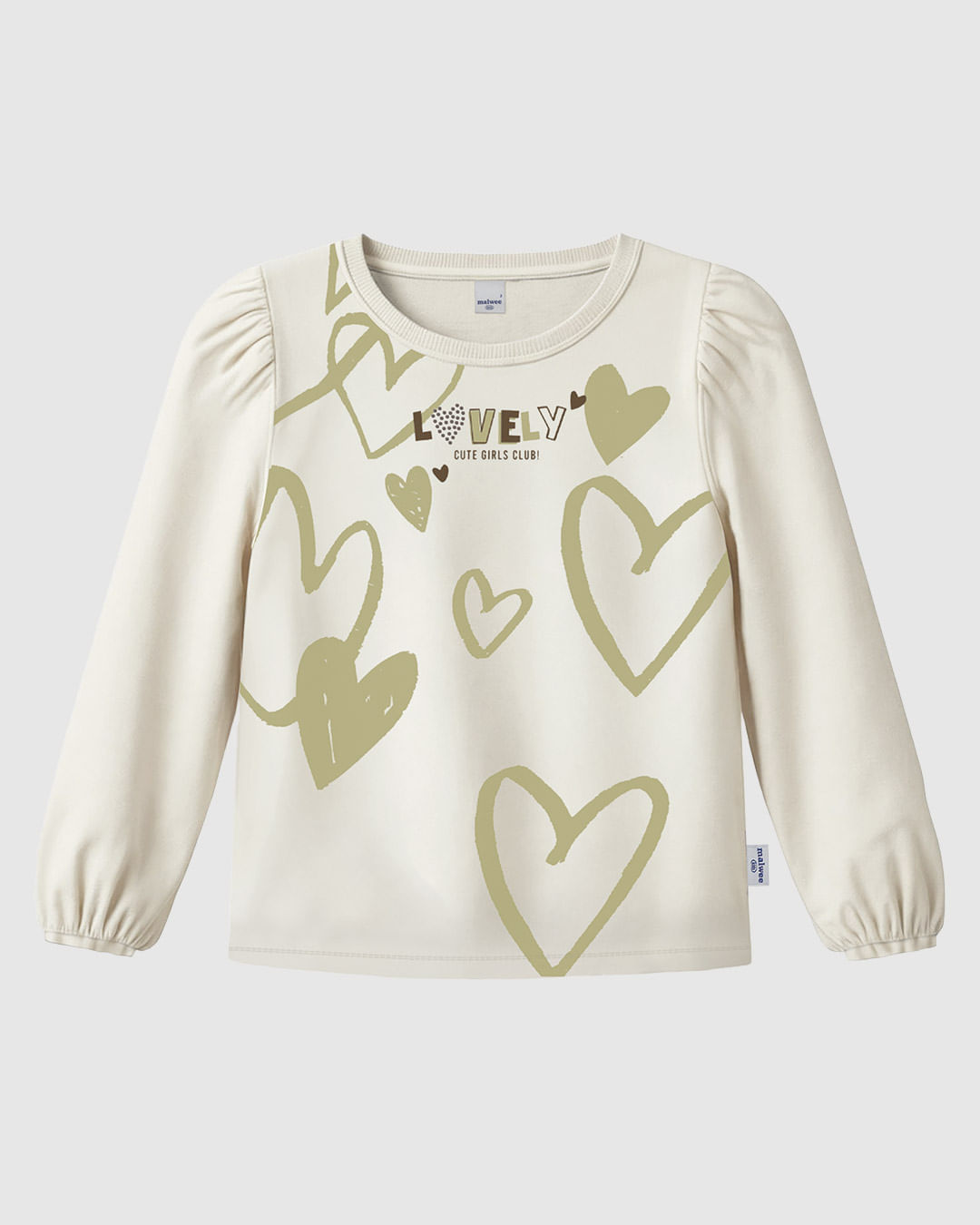 Blusa Infantil Menina Aplique Strass Manga Longa Bufante Em Algodão Malwee Kids