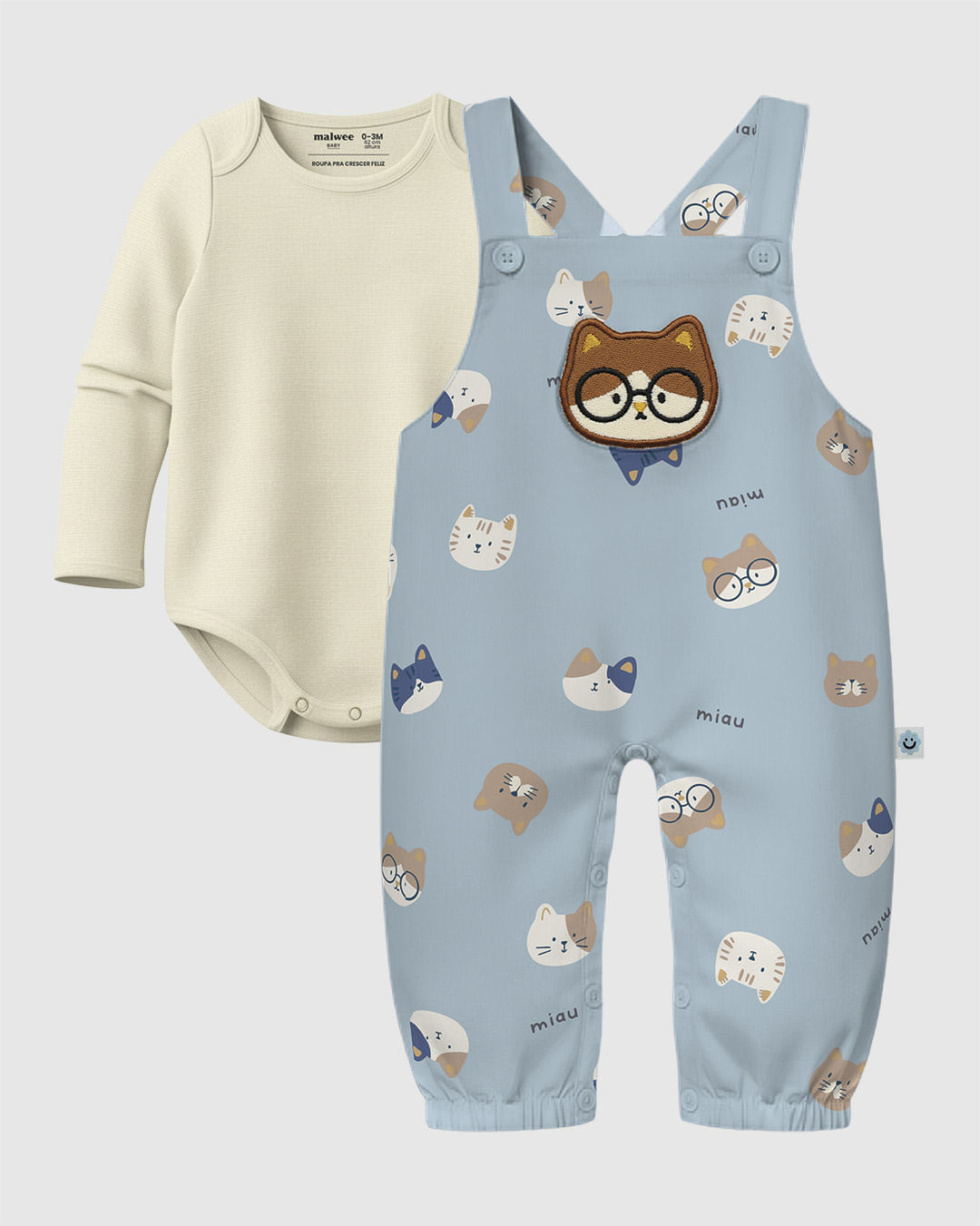 Conjunto Bebê Menino Body + Macacão Estampado Moletom Flanelado Malwee Kids