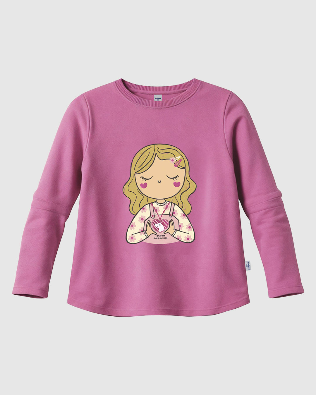 Blusa Infantil Menina Evasê Estampa Glitter + Aplique Em Algodão Malwee Kids