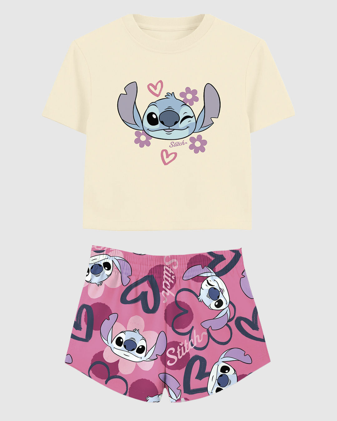 Conjunto Curto Infantil Menina Blusa E Shorts Estampado Stitch Malwee Kids