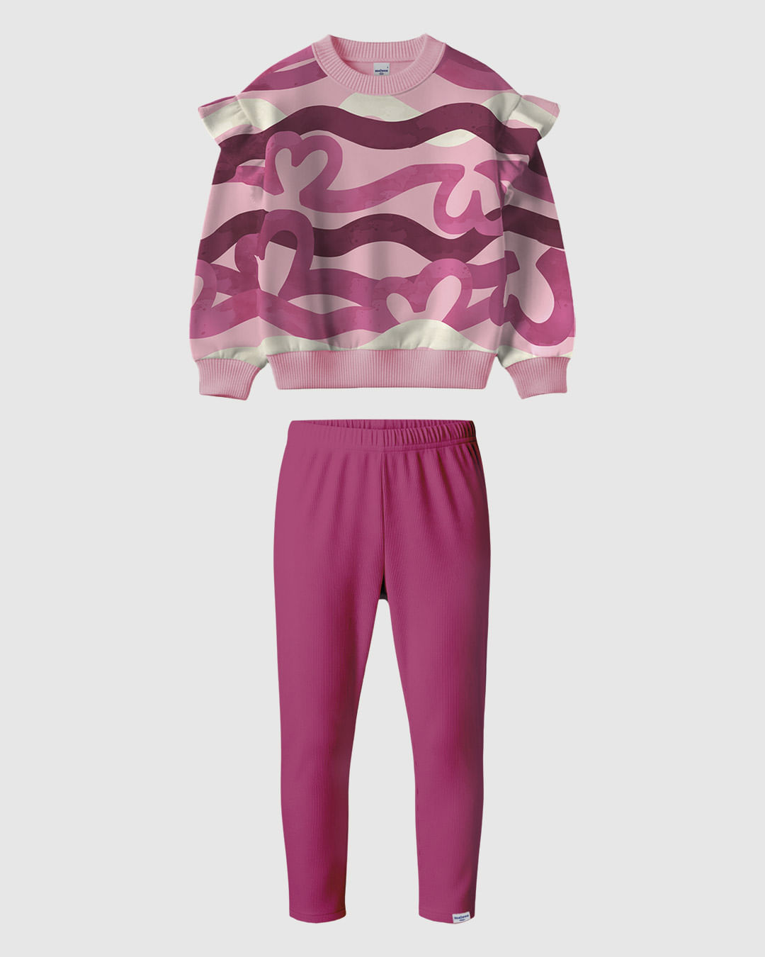 Conjunto Infantil Menina Blusão Estampado Babado Ombro Moletinho Malwee Kids