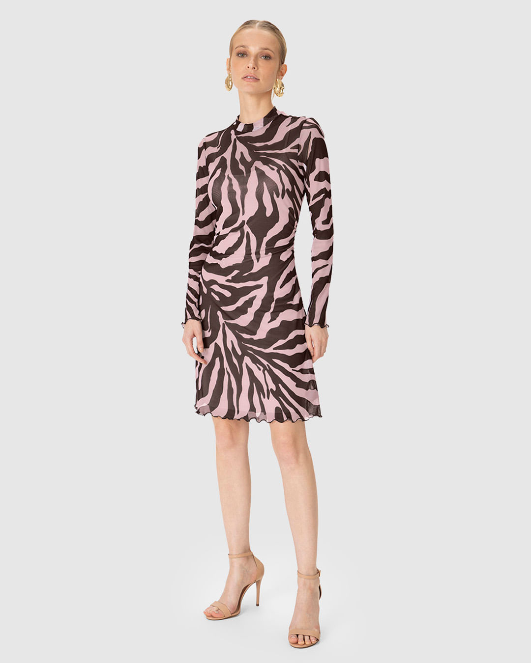 Kit Vestido Feminino Evasê Tule Zebra Manga Longa e Vestido Interno - ENFIM