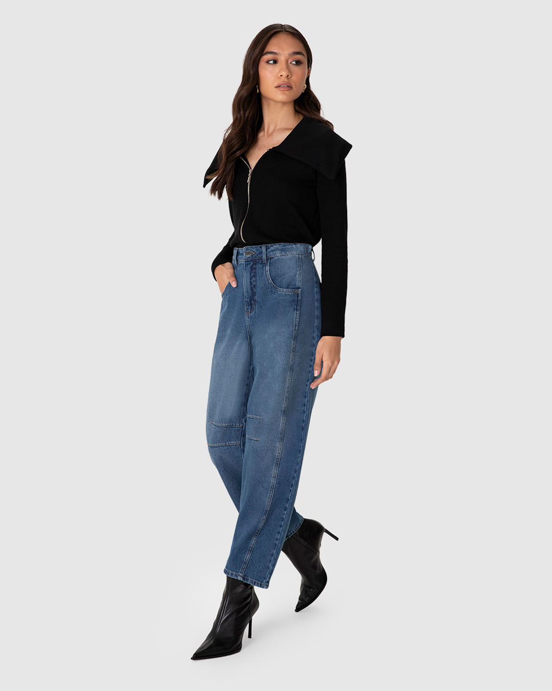 Calça Feminina Barrel Bolso Funcional Em Jeans 100% Algodão - ENFIM