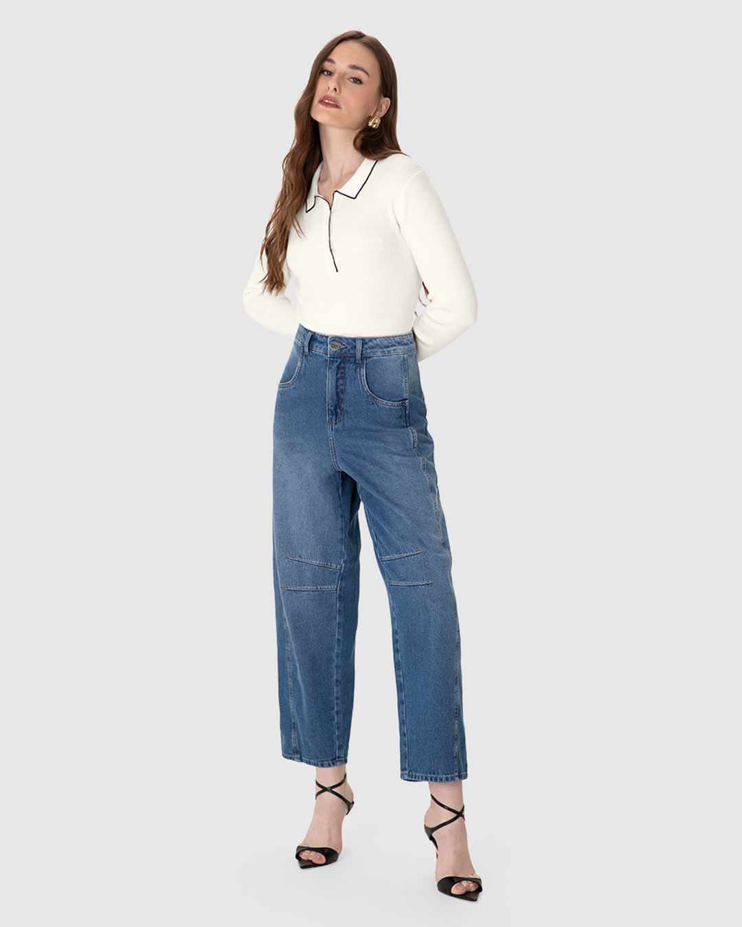 Blusa Justa Feminina Gola Polo Com Peitilho Manga Longa Em Tricô - ENFIM