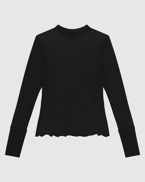 Blusa Justa Feminina Gola Alta Manga Longa Em Tule Stretch - ENFIM Preto - G