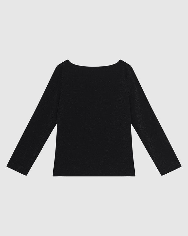 Blusa Justa Feminina Decote Canoa Manga 7/8 Em Malha Crepe Lurex - ENFIM Preto - M