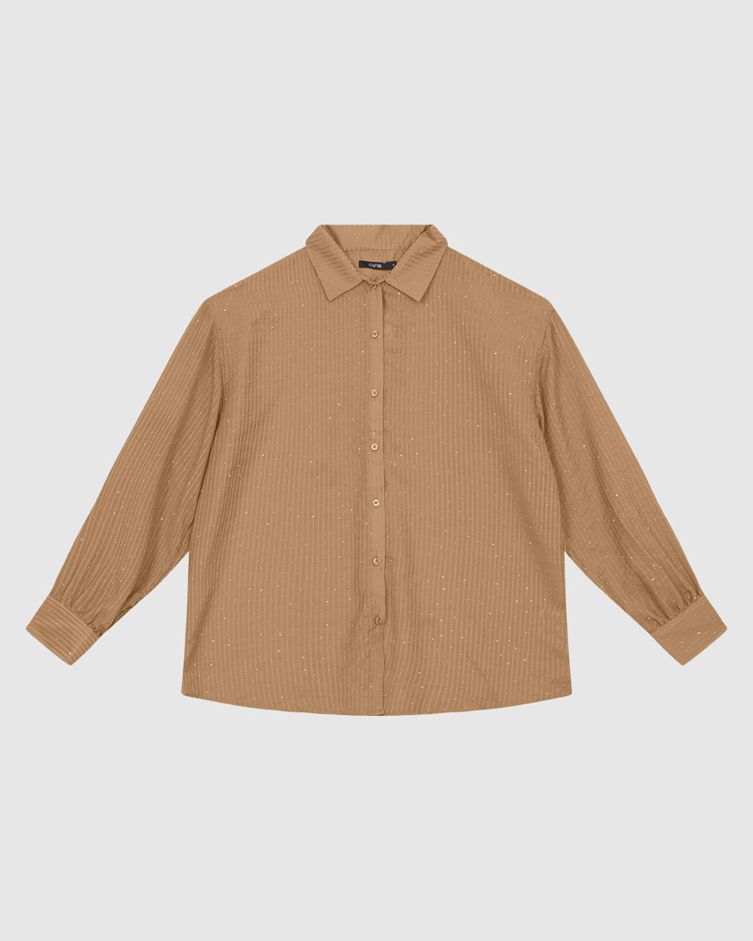 Camisa Ampla Feminina Aplique Strass em Tecido Listrado Brilho - ENFIM