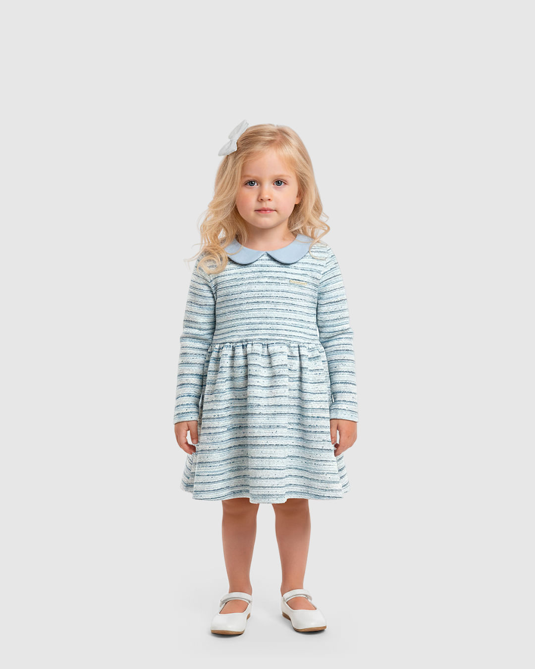 Vestido Menina Acinturado Manga Longa em Malha Tweed Lurex - Carinhoso