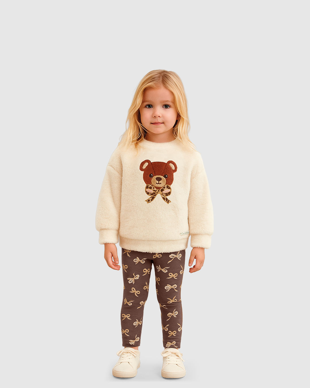 Conjunto Menina Blusão Pelúcia Lurex E Calça Estampa Laços Soft - Carinhoso