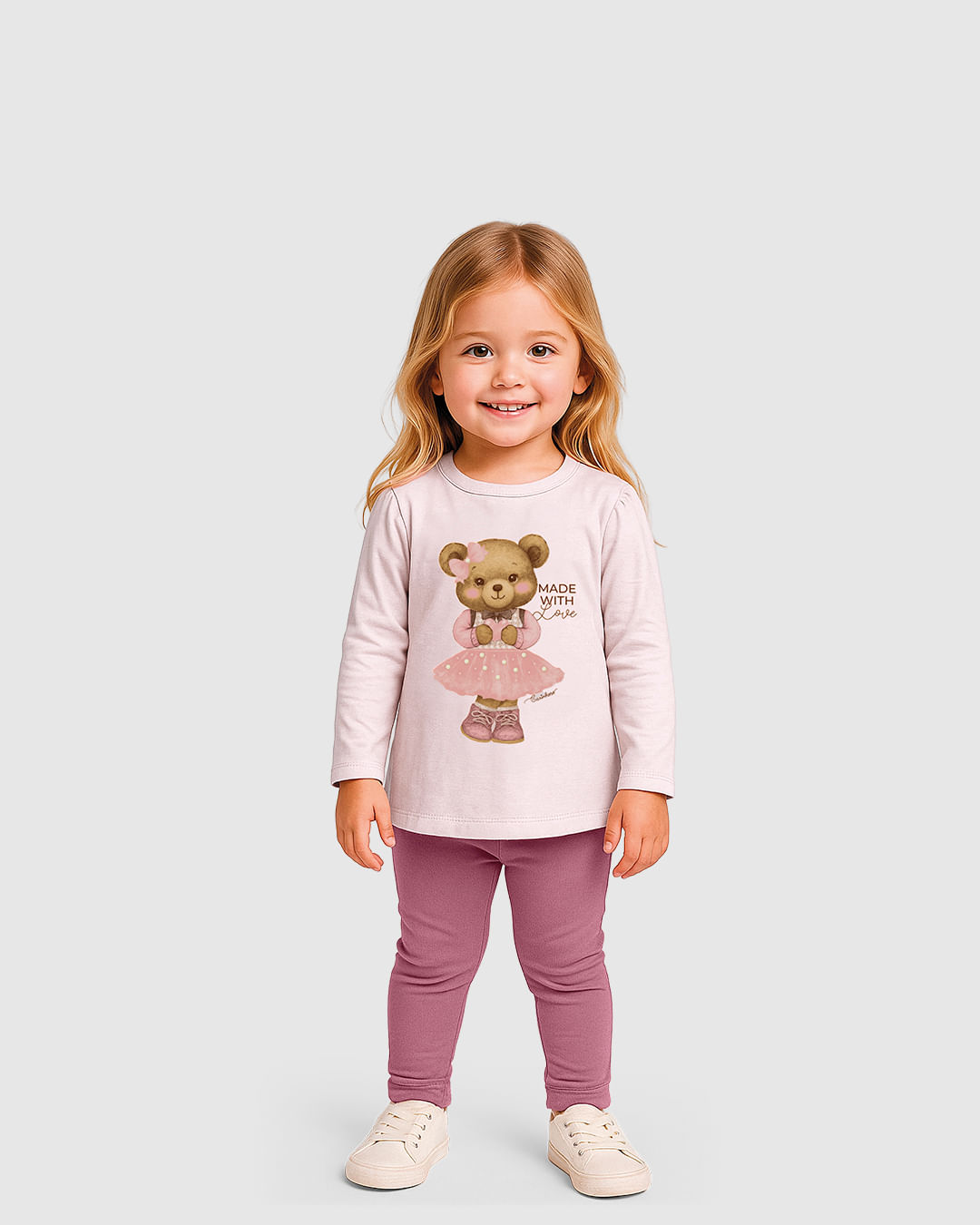 Conjunto Menina Estampa Made With Love Com Pérolas Em Algodão - Carinhoso - Rosa - 1
