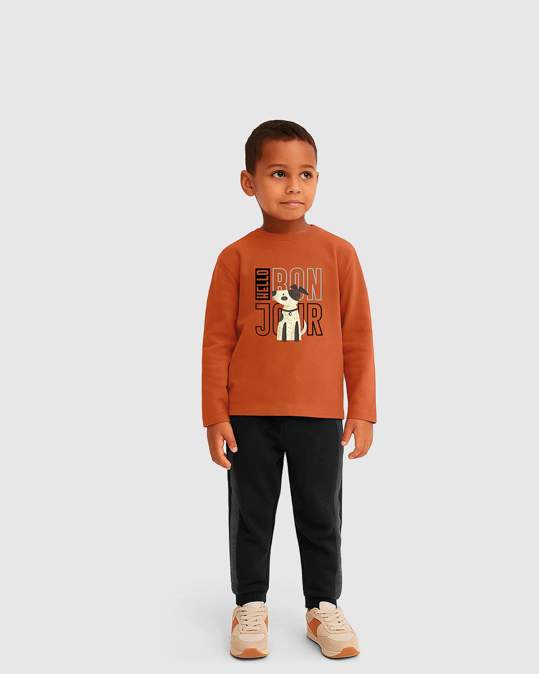 Conjunto Menino Camiseta Hello Bon Jour E Calça Moletom - Carinhoso