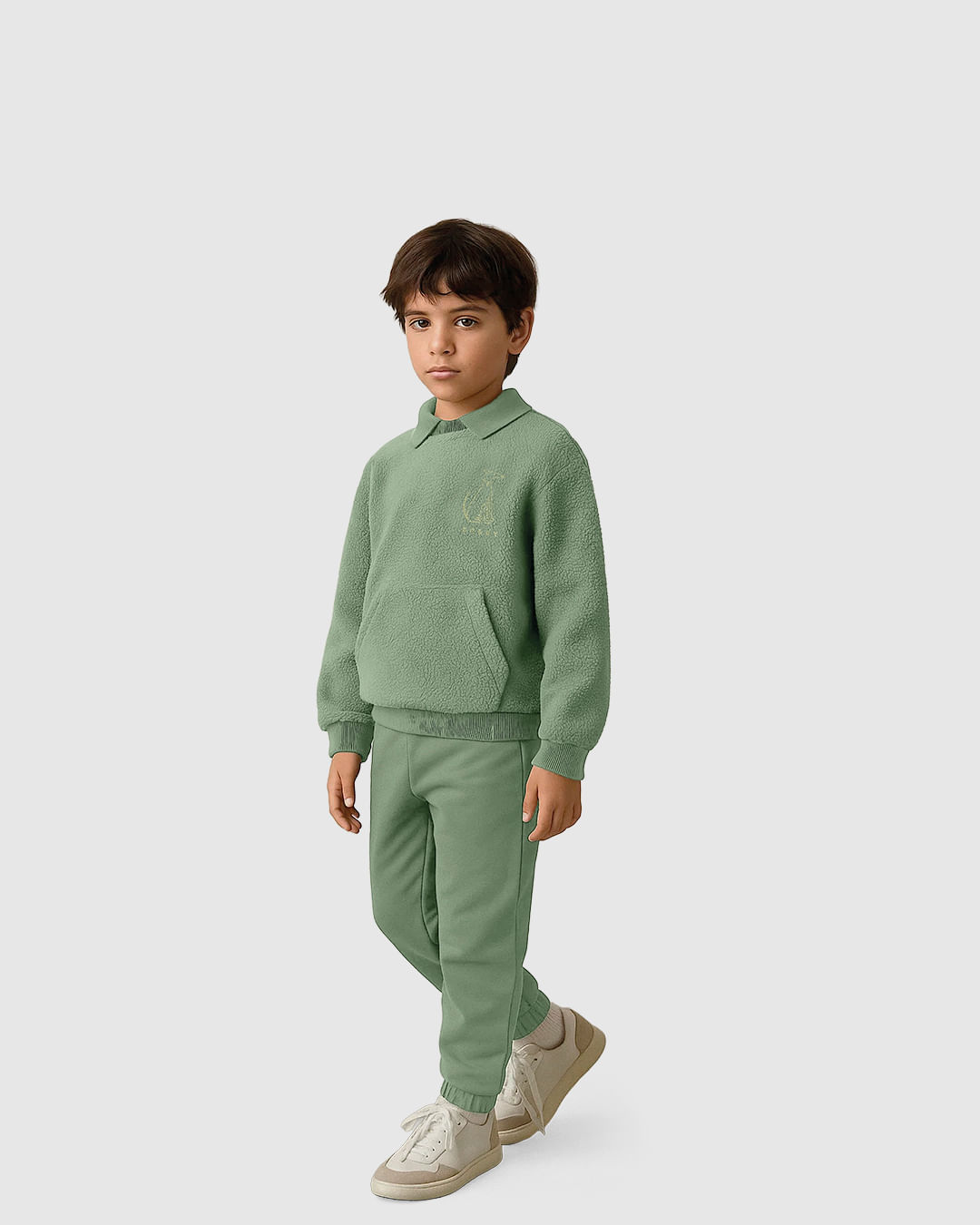 Conjunto Menino Blusão Pelúcia Gola Retilínea e Bordado Peitoral - Carinhoso