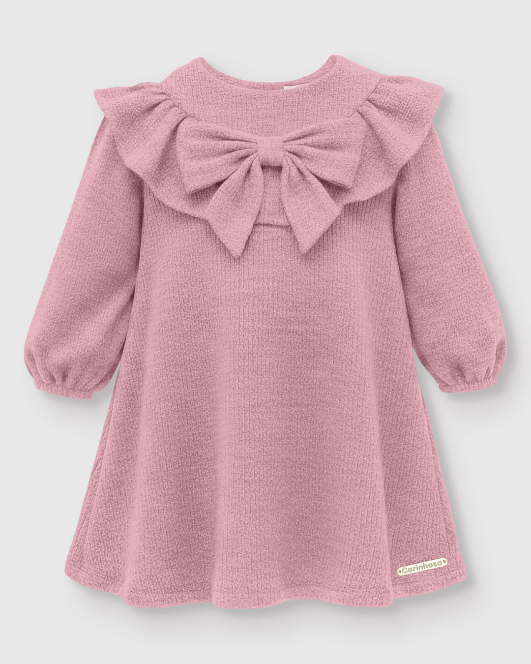 Vestido Menina Amplo Detalhe Laço E Babado Em Malha Texturizada - Carinhoso