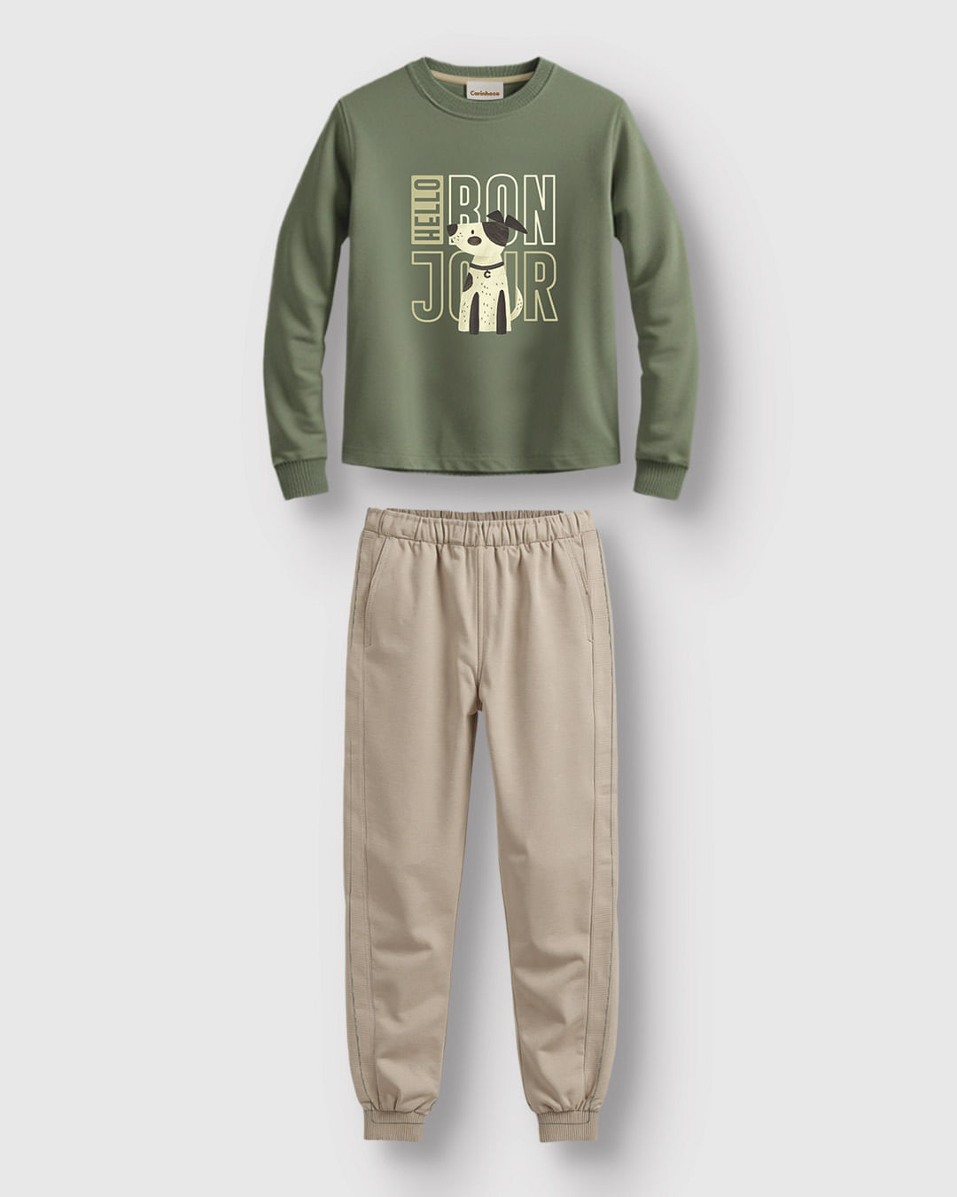 Conjunto Menino Camiseta Hello Bon Jour E Calça Moletom - Carinhoso