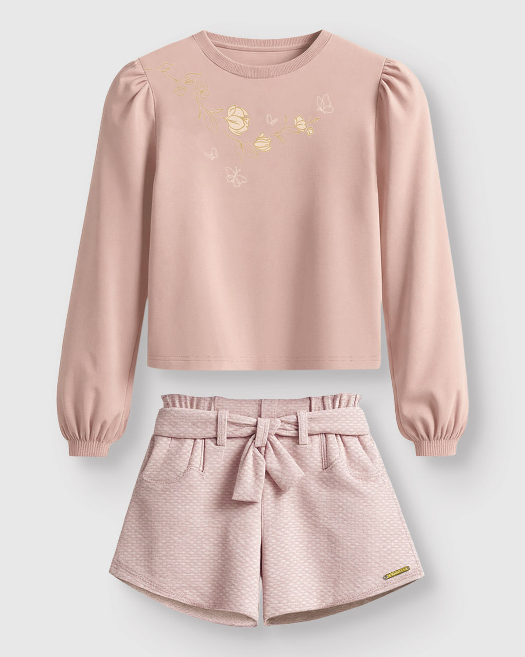 Conjunto Menina Blusa Manga Longa E Shorts Clochard - Carinhoso - Rosa - 8