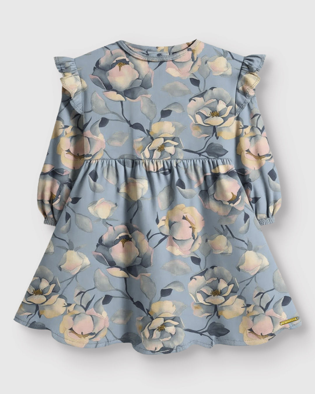Vestido Menina Floral Rosas Babado Franzido Ombro Em Algodão - Carinhoso
