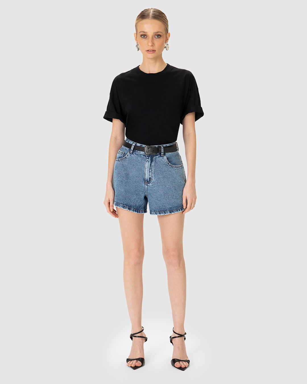 Shorts Feminino Cintura Alta Acompanha Cinto Em Jeans 100% Algodão - ENFIM