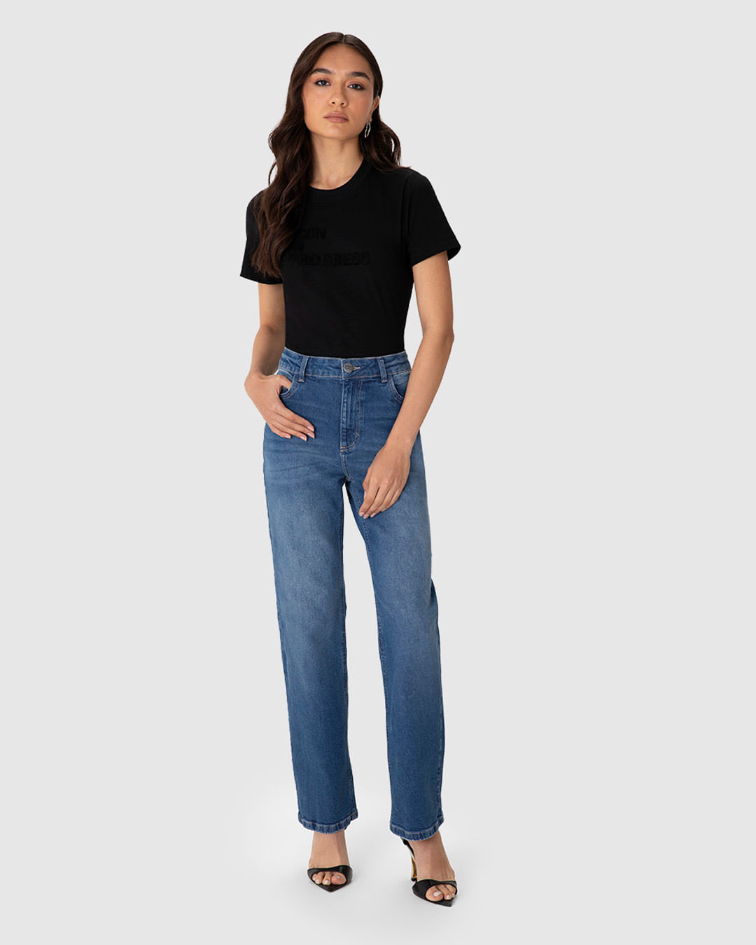 Calça Feminina Reta Cintura Alta Em Jeans Com Elastano - ENFIM
