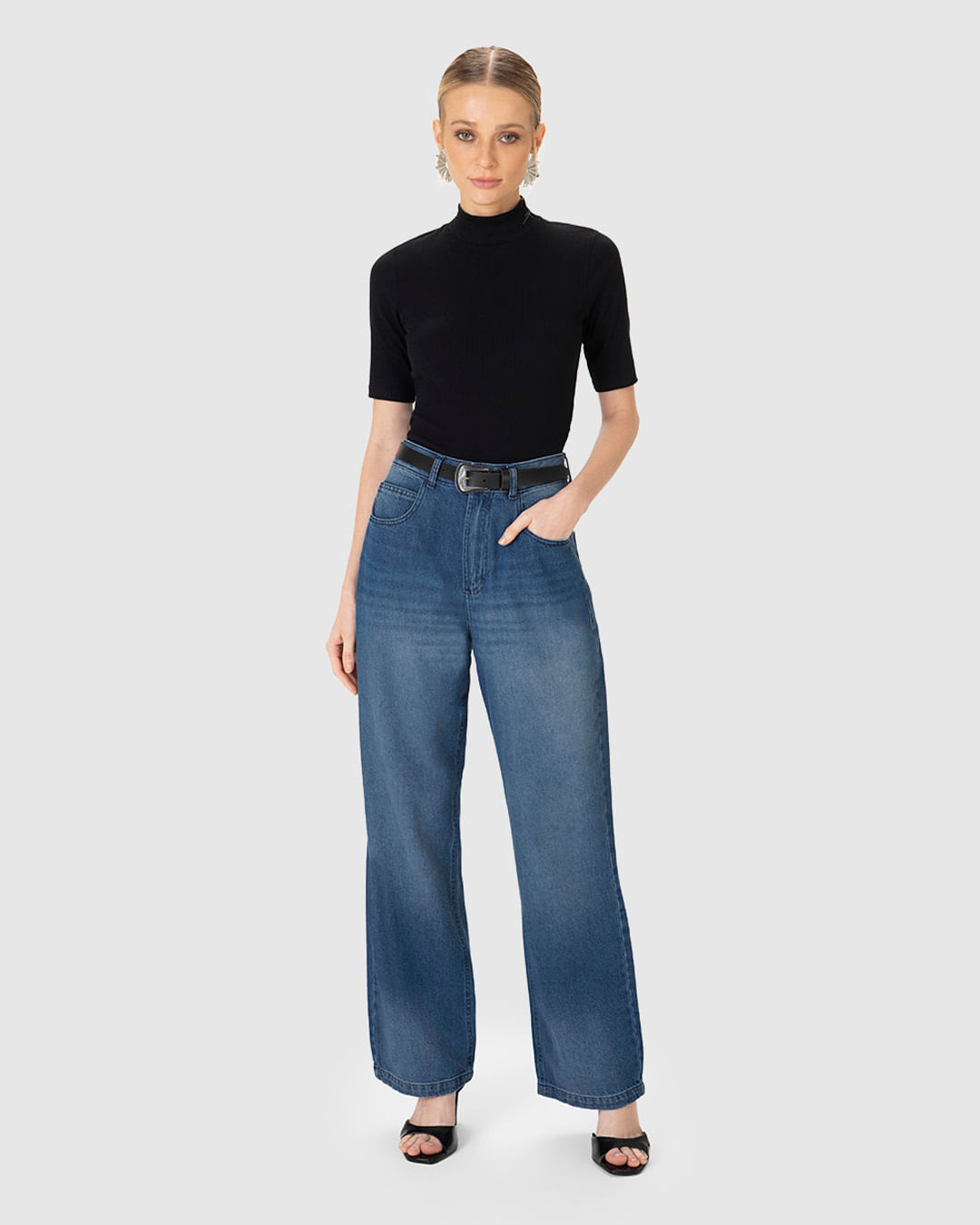 Calça Feminina Reta 90's Acompanha Cinto Em Jeans 100% Algodão - ENFIM