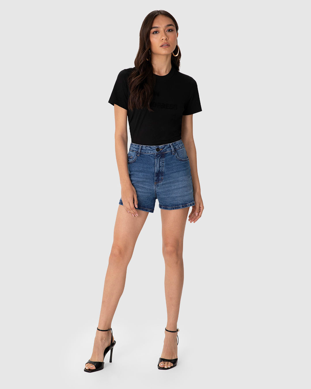 Shorts Feminino Hot Pant Cintura Alta Em Jeans Com Elastano - ENFIM