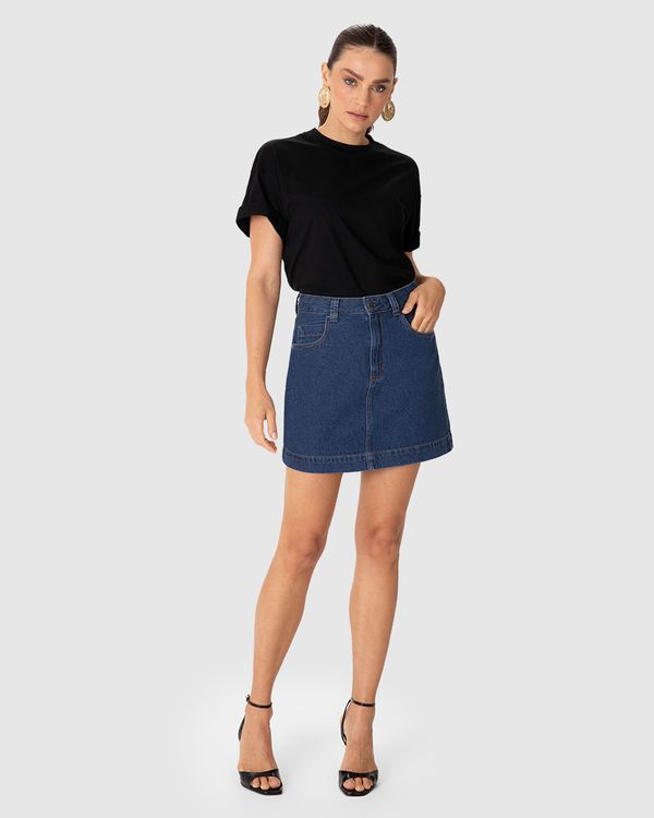 Saia Feminina Linha A Cintura Média Em Jeans 100% Algodão - ENFIM Azul - 40