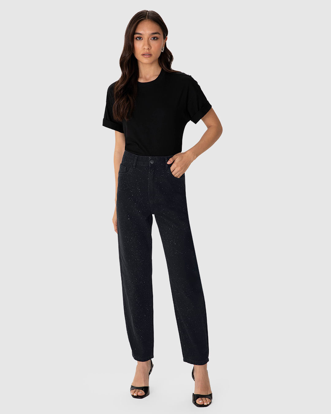 Calça Feminina Mom Aplicação Glitter Em Jeans 100% Algodão - ENFIM
