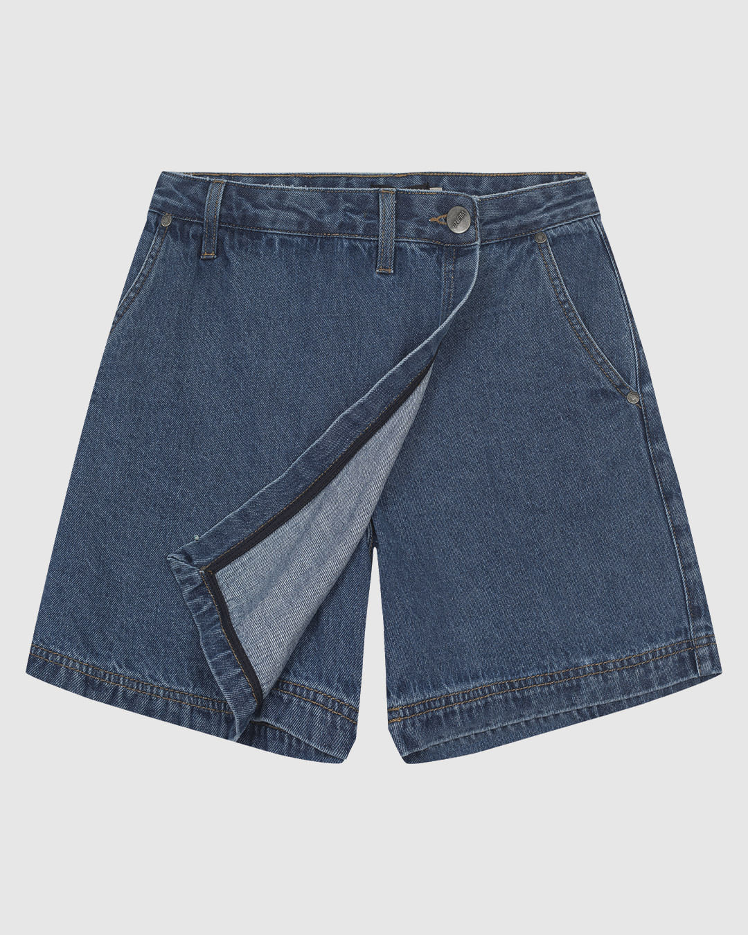 Shorts Saia Feminino Evasê Cintura Média Em Jeans 100% Algodão - ENFIM