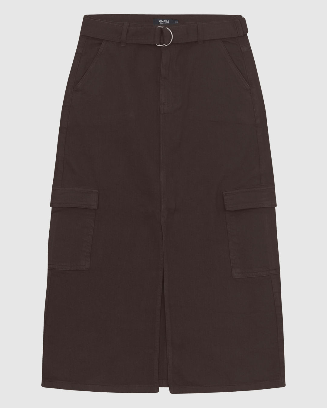Saia Midi Feminina Cargo Cintura Média Em Sarja Stretch - ENFIM