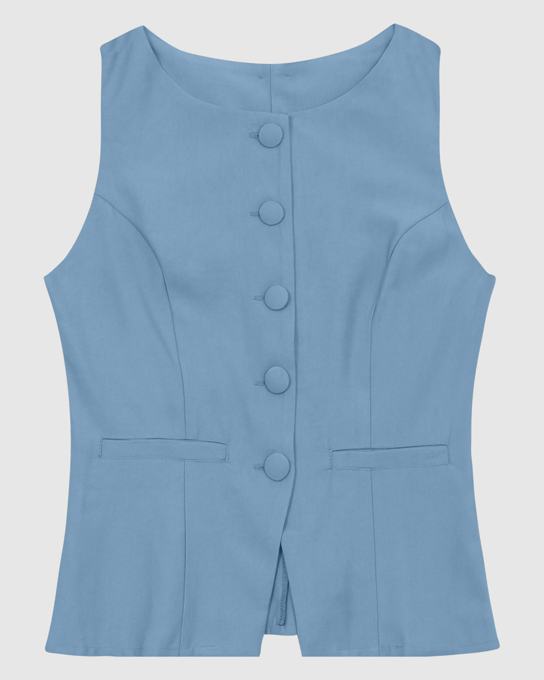 Colete Alongado Feminino Fechamento Por Botões Forrados Em Viscose Sarjada - ENFIM - Azul - M