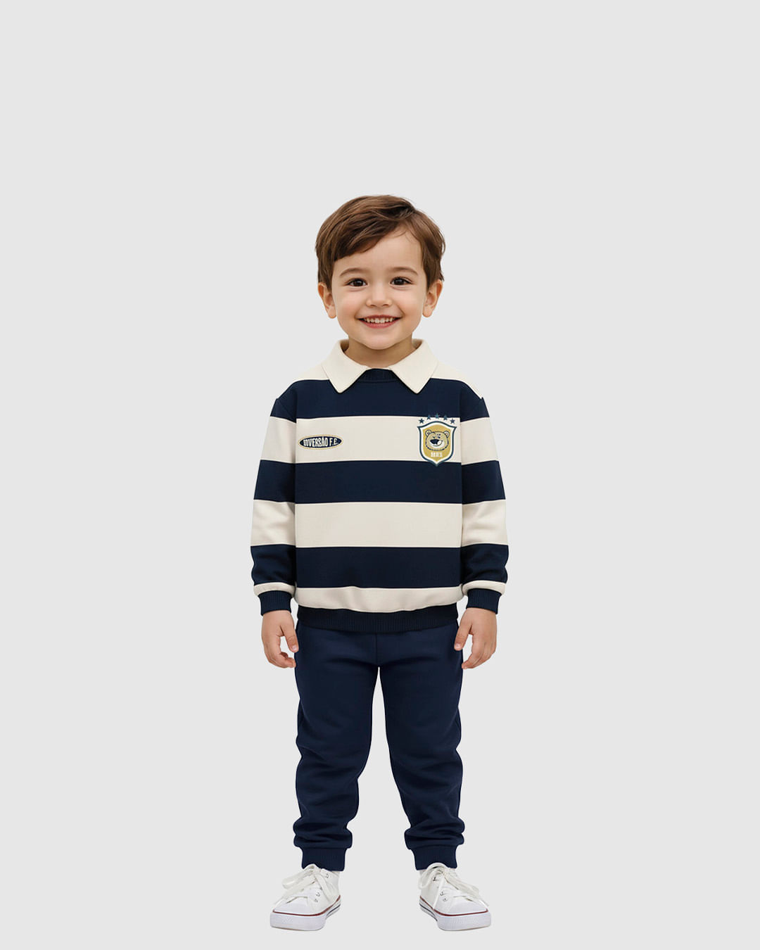 Conjunto Infantil Menino Blusão Listrado Gola Retilínea Em Moletom Malwee Kids