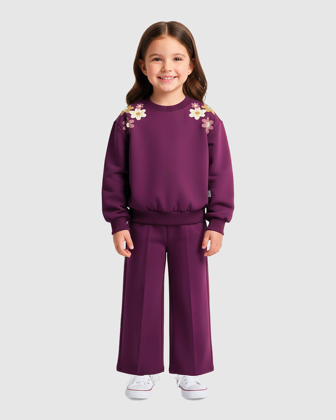Conjunto Infantil Menina Blusão Estampa Flor + Aplique Pompom Malwee Kids