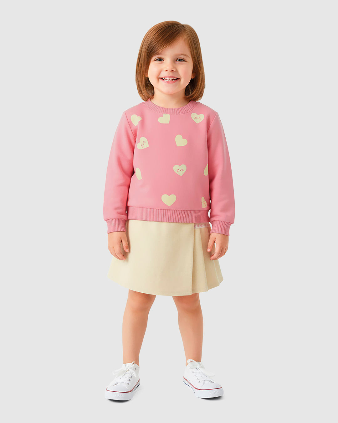 Conjunto Infantil Menina Estampa Glitter Corações e Shorts Saia Malwee Kids