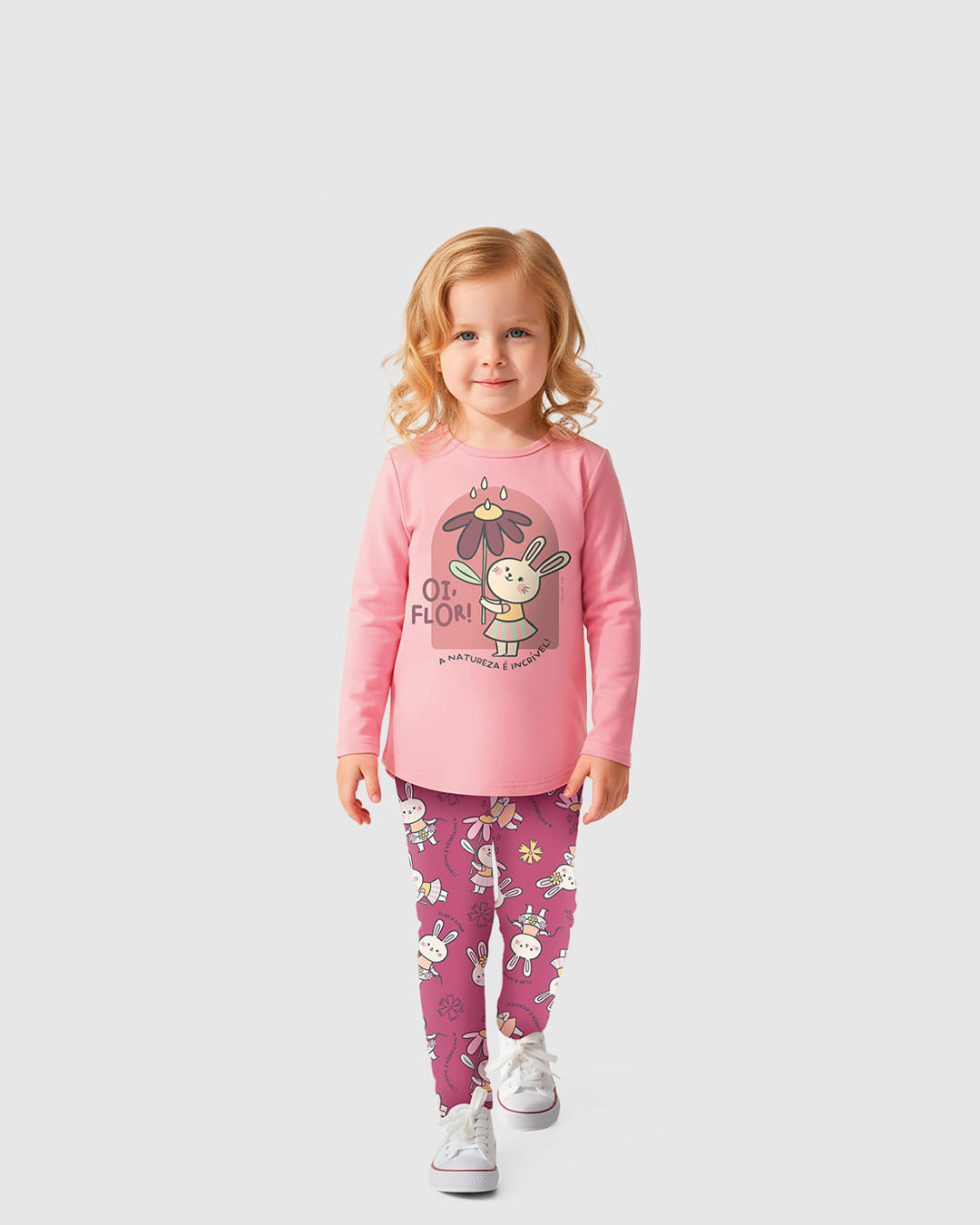 Conjunto Infantil Menina Blusa Manga Longa E Calça Estampada Malwee Kids