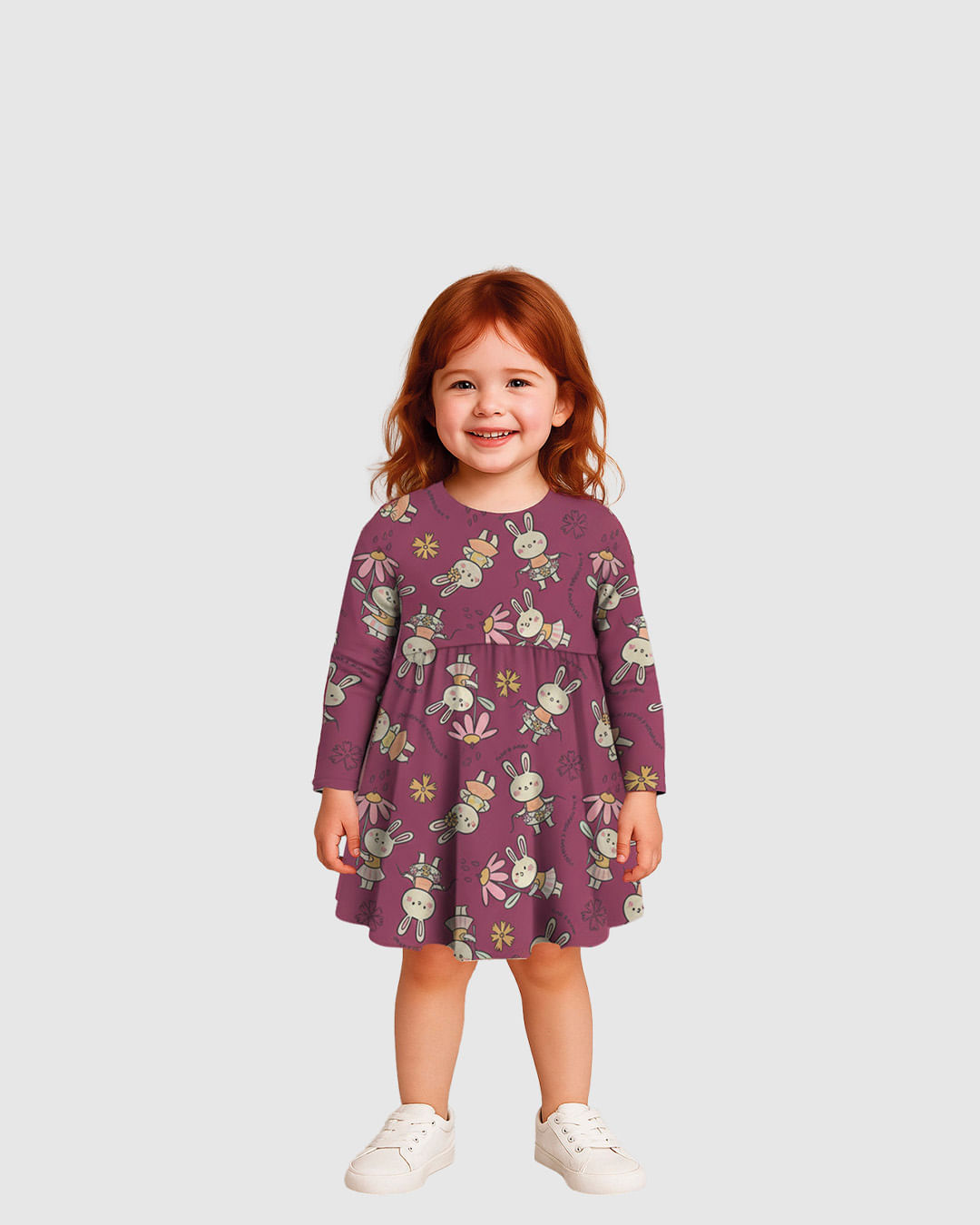 Vestido Infantil Rodado Manga Longa Estampado Em Algodão Malwee Kids