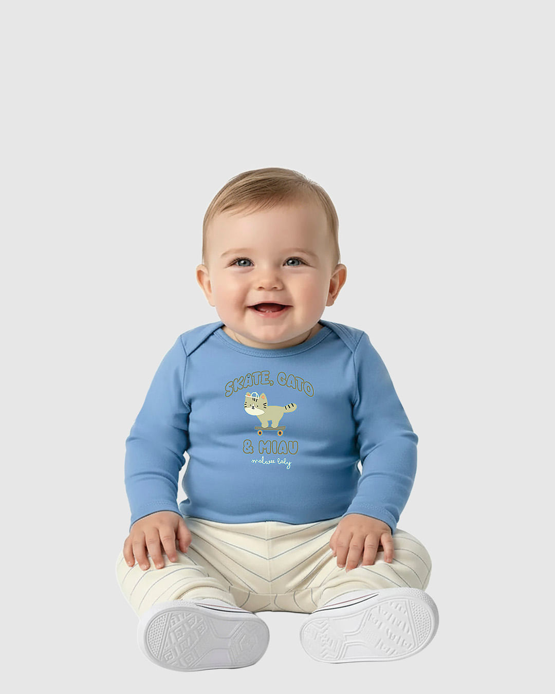 Conjunto Bebê Menino Body Manga Longa Skate, Gato E Miau E Calça Malwee Kids