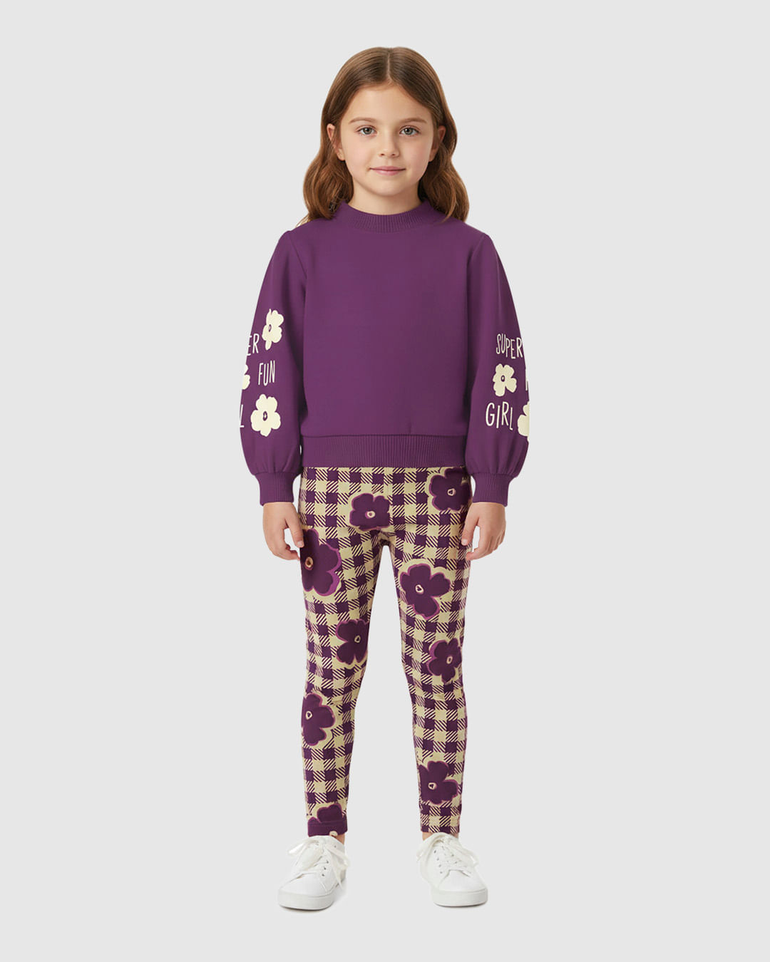 Conjunto Infantil Menina Blusão Mangas Estampadas E Calça Xadrez Malwee Kids