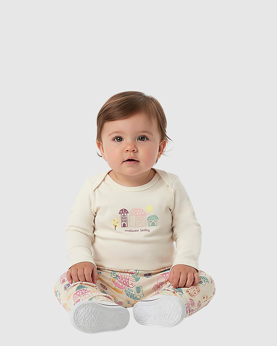 Conjunto Bebê Menina Body Manga Longa E Calça Estampada Malwee Kids