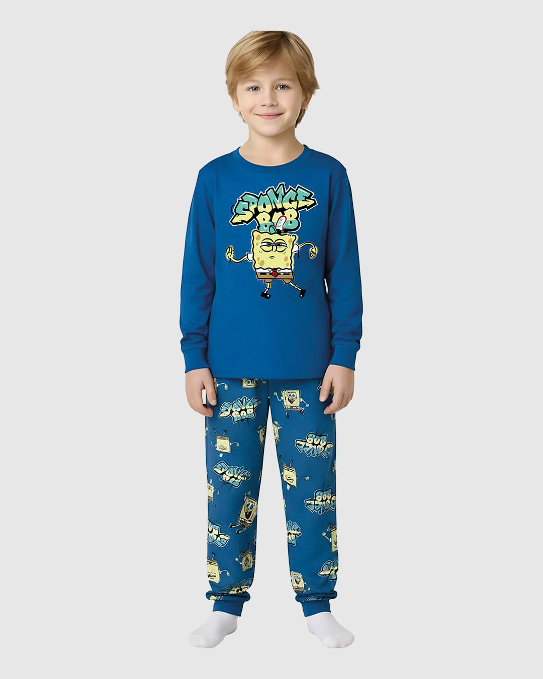 Pijama Longo Infantil Menino Especial Bob Esponja Em Algodão Malwee Kids