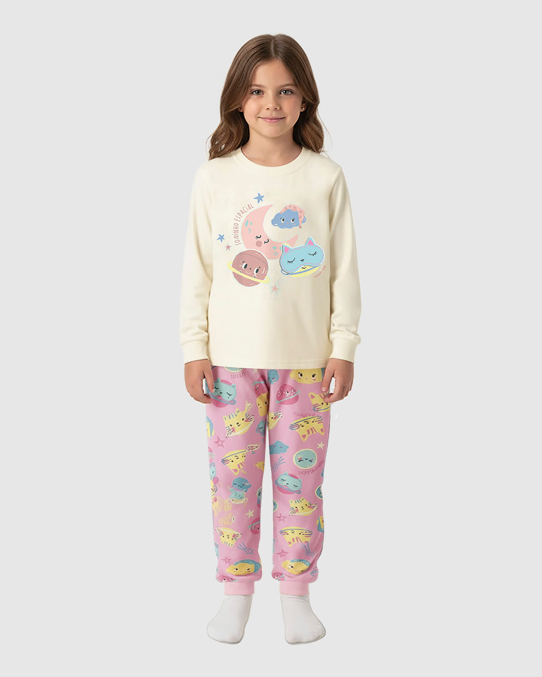 Pijama Infantil Menina Soninho Espacial Com Aplique Em Algodão Malwee Kids