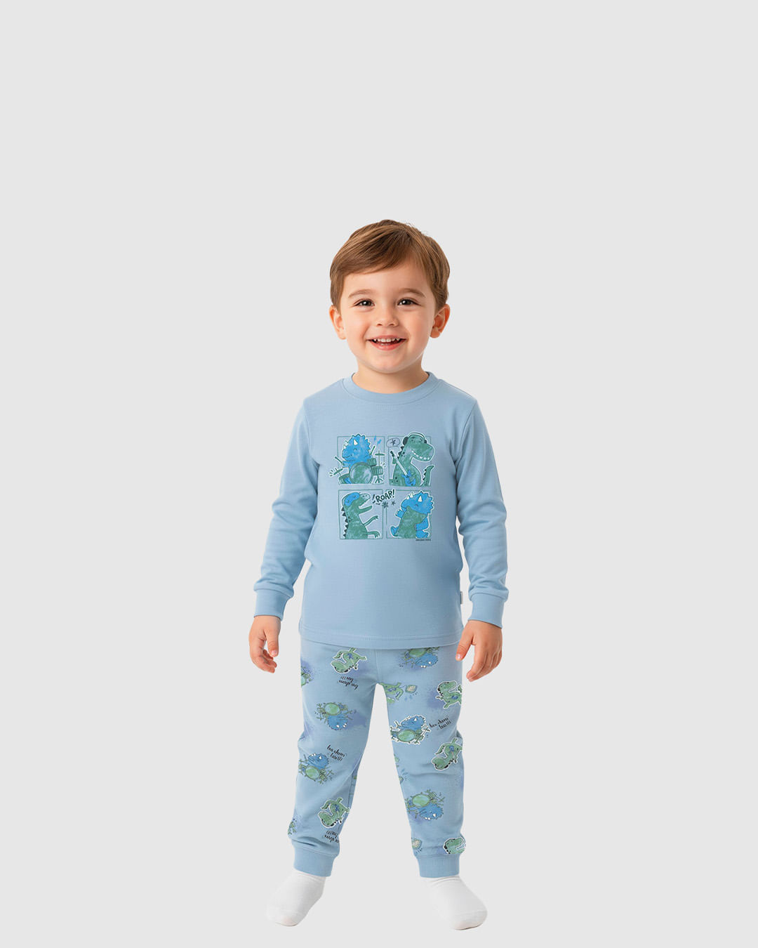 Pijama Infantil Menino Dino Rock Brilha No Escuro Em Algodão Malwee Kids